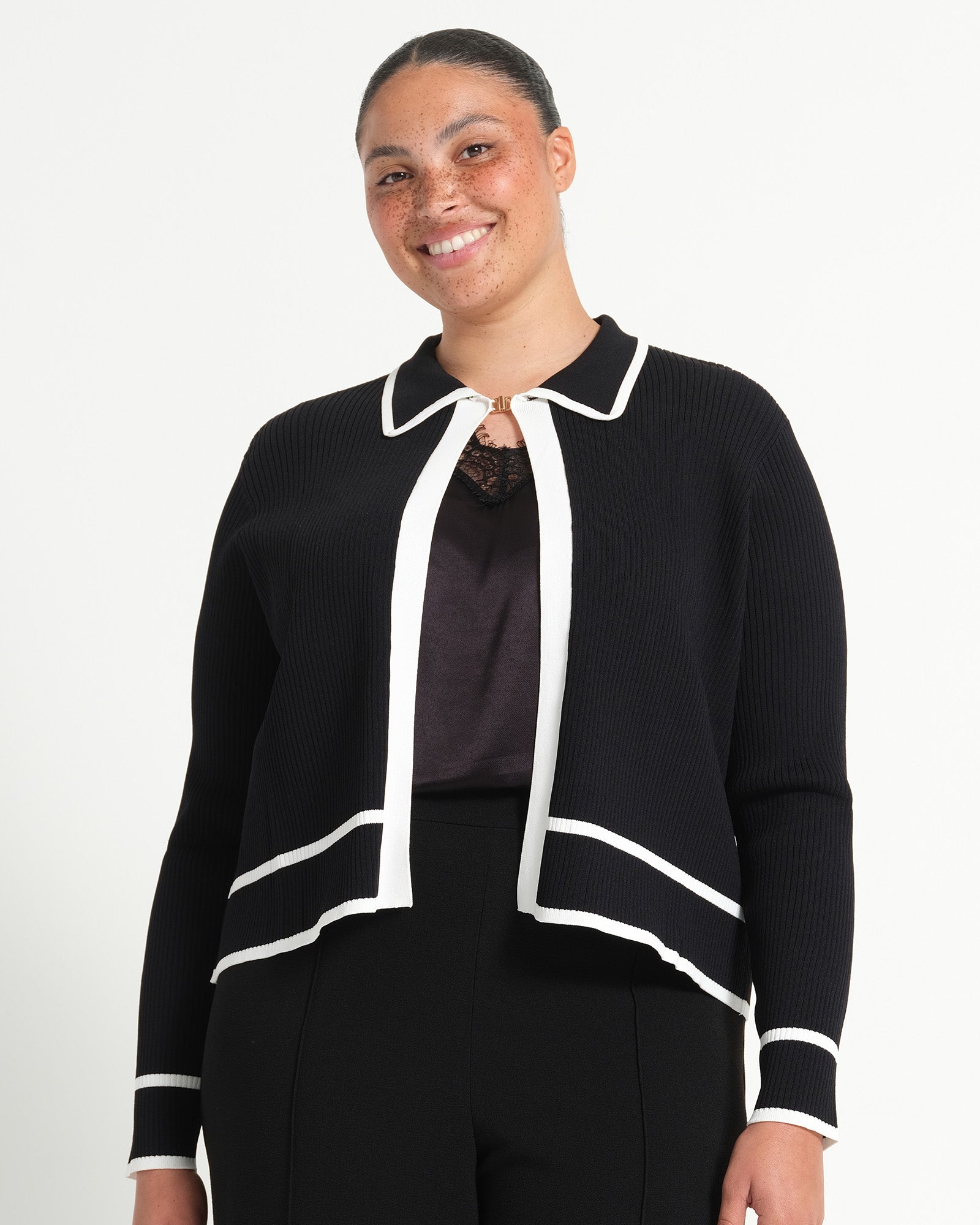 Gracie Contrast Cardi - Black/White - Estelle Clothing

