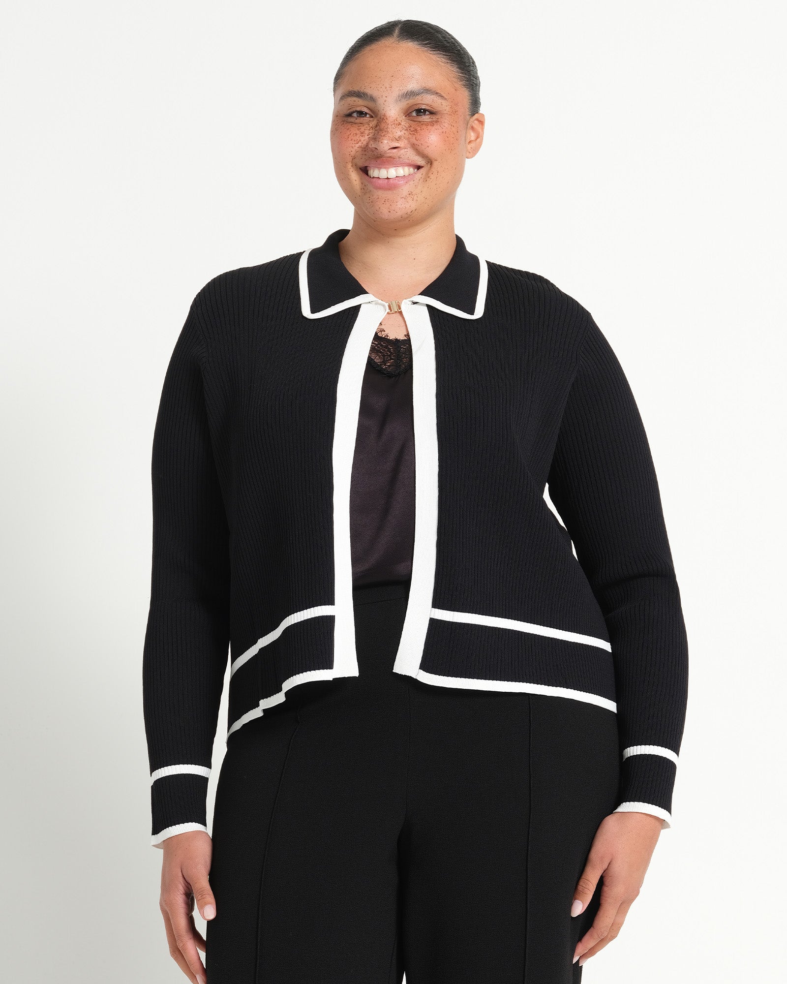 Gracie Contrast Cardi - Black/White - Estelle Clothing
