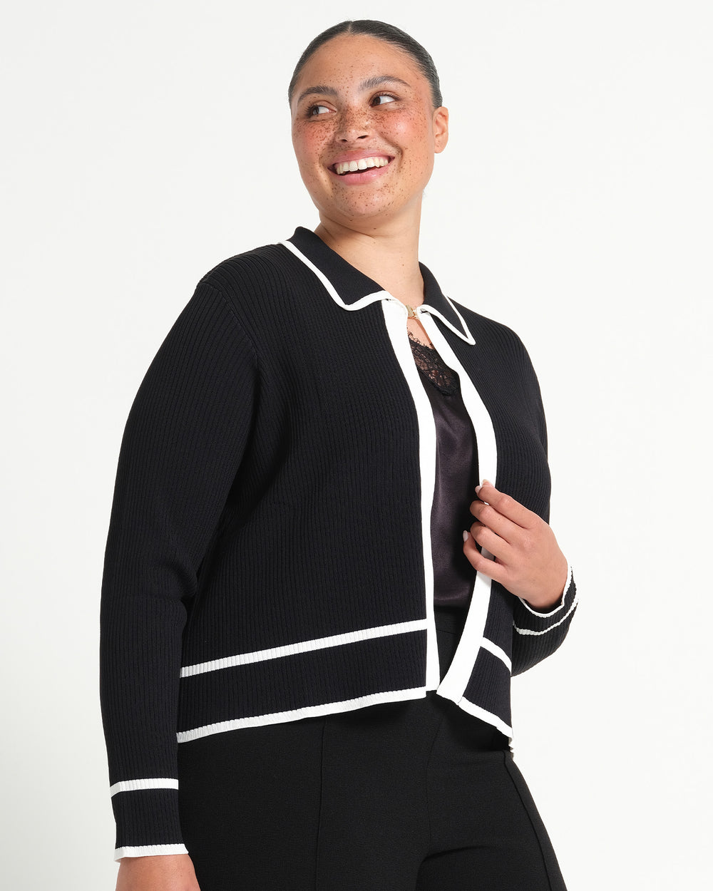 Gracie Contrast Cardi - Black/White - Estelle Clothing
