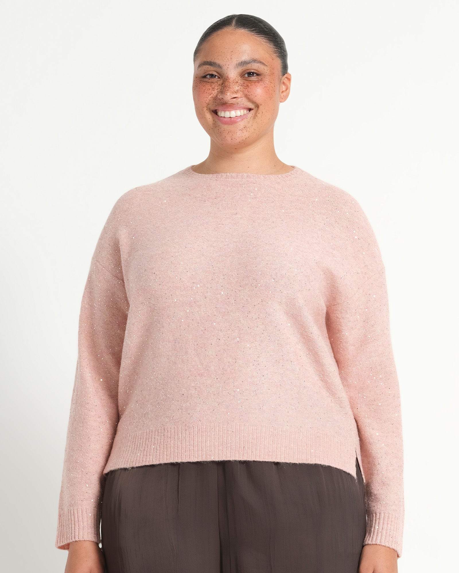 Night Crew Sparkle Knit - Blush Pink - Estelle Clothing
