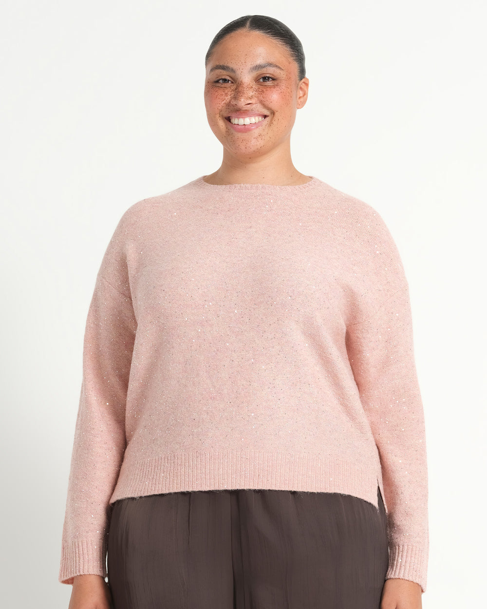 Night Crew Sparkle Knit - Blush Pink - Estelle Clothing
