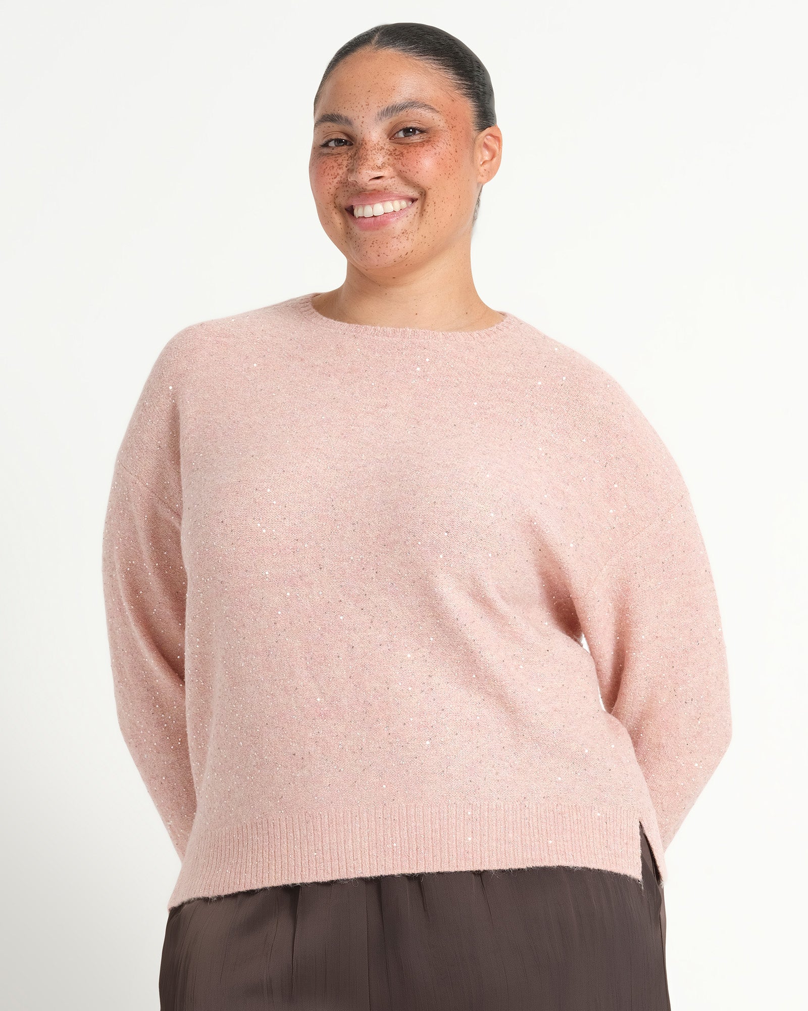 Night Crew Sparkle Knit - Blush Pink - Estelle Clothing
