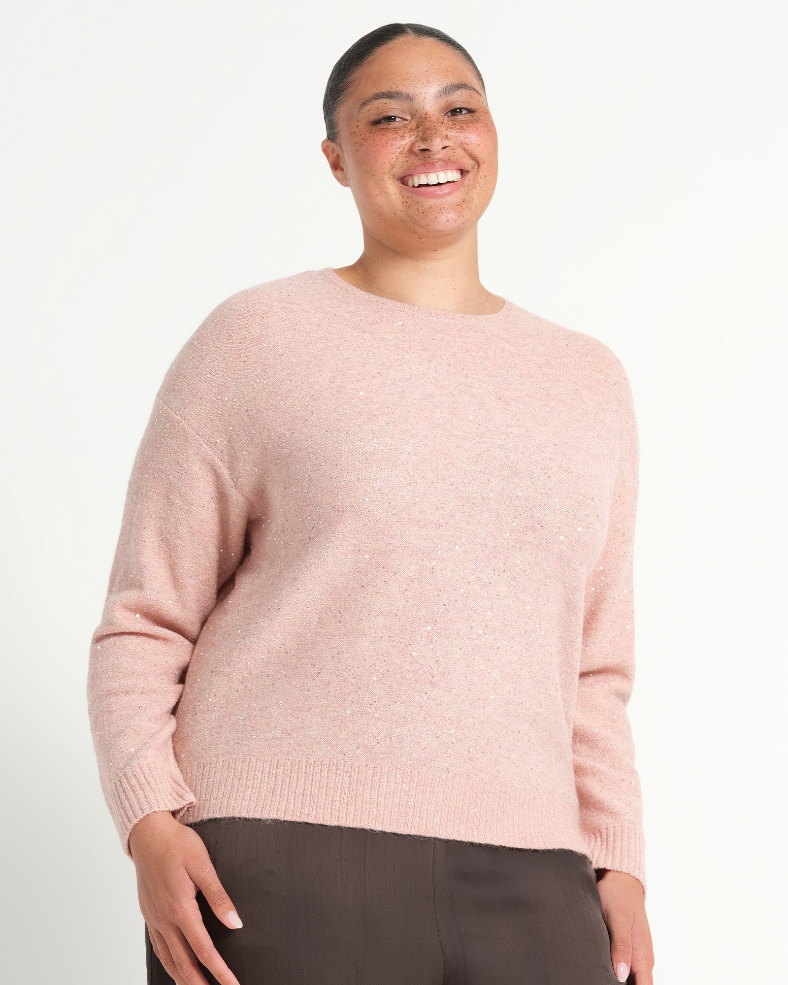 Night Crew Sparkle Knit - Blush Pink - Estelle Clothing
