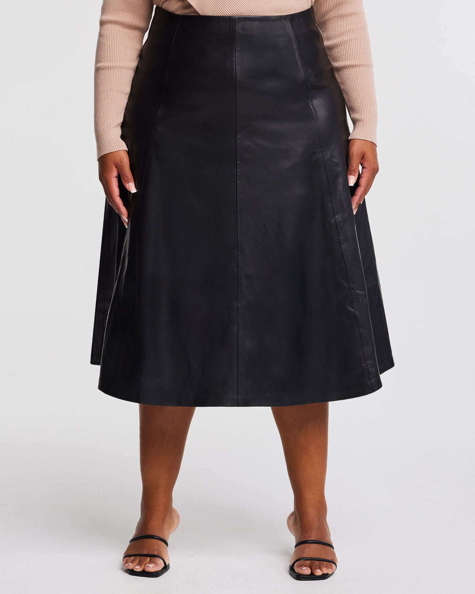 Plus Size PU Midi Skirt Black - Estelle US