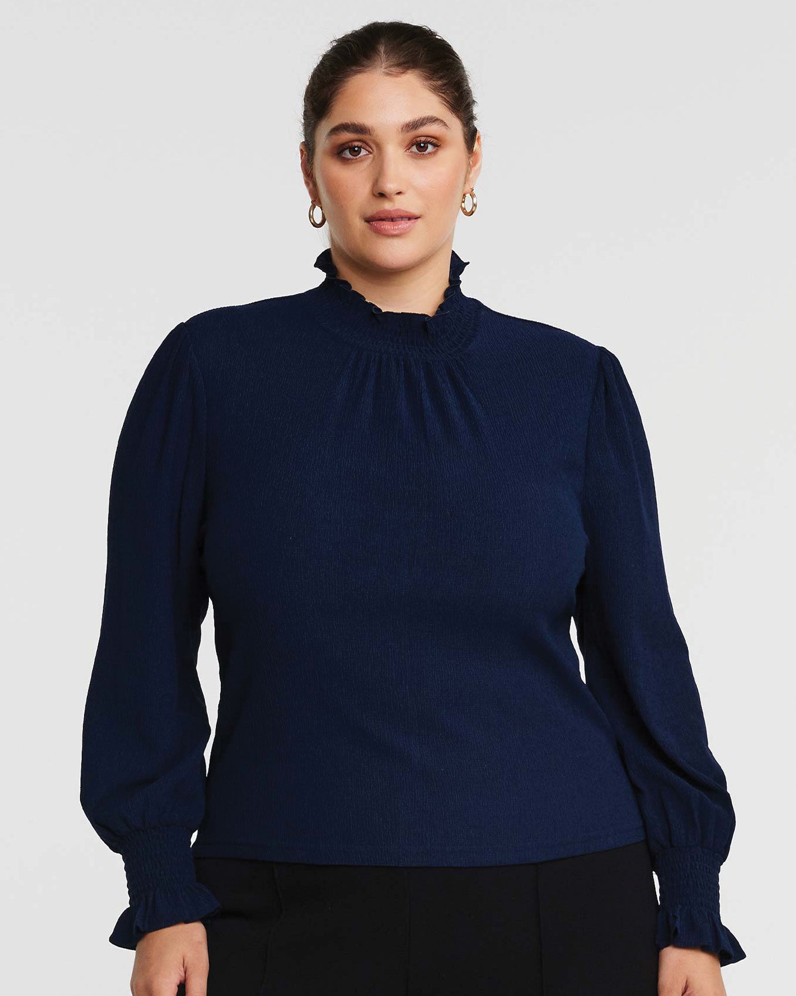 Zinnia Shirred Top - Navy - Estelle Clothing