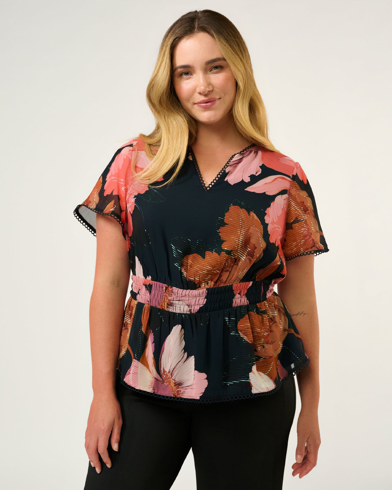 Elena Top - Navy/Peony - Estelle Clothing