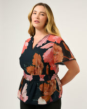Elena Top - Navy/Peony - Estelle Clothing