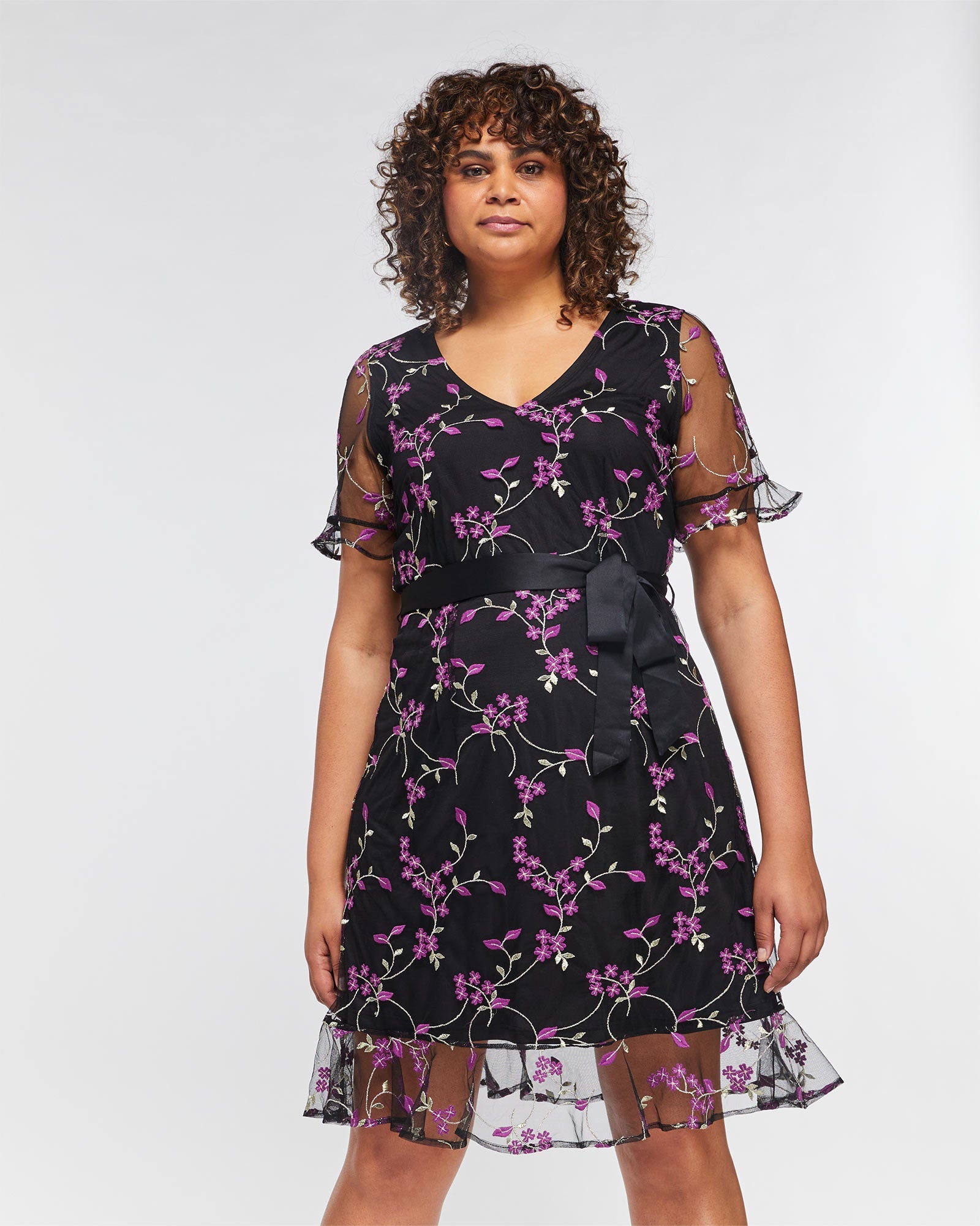 Womens Black and pink floral Lucy Mesh Dress by Estelle