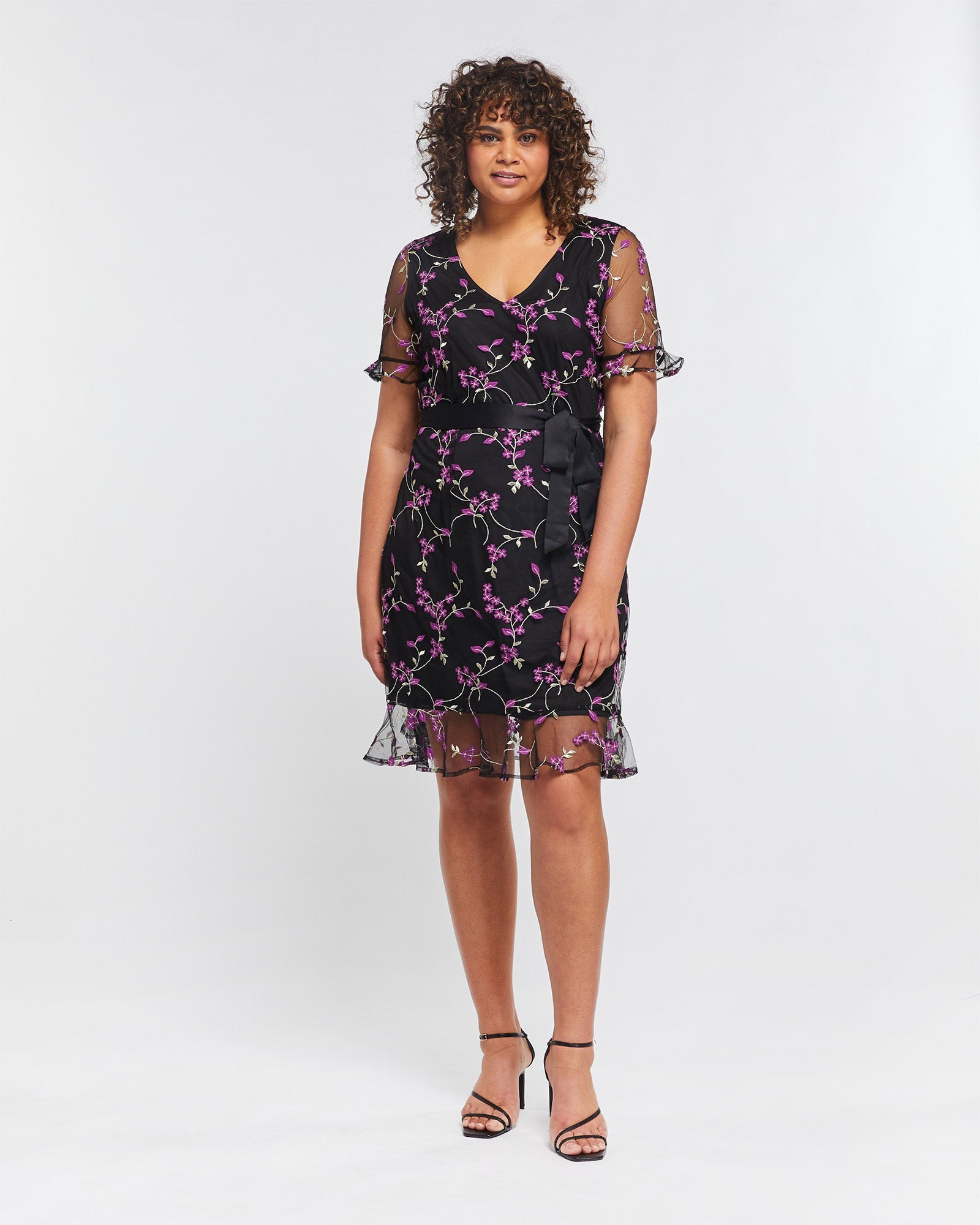 Womens Black and pink floral Lucy Mesh Dress by Estelle