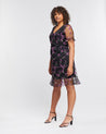 Side view of womens Black and pink floral Lucy Mesh Dress by Estelle