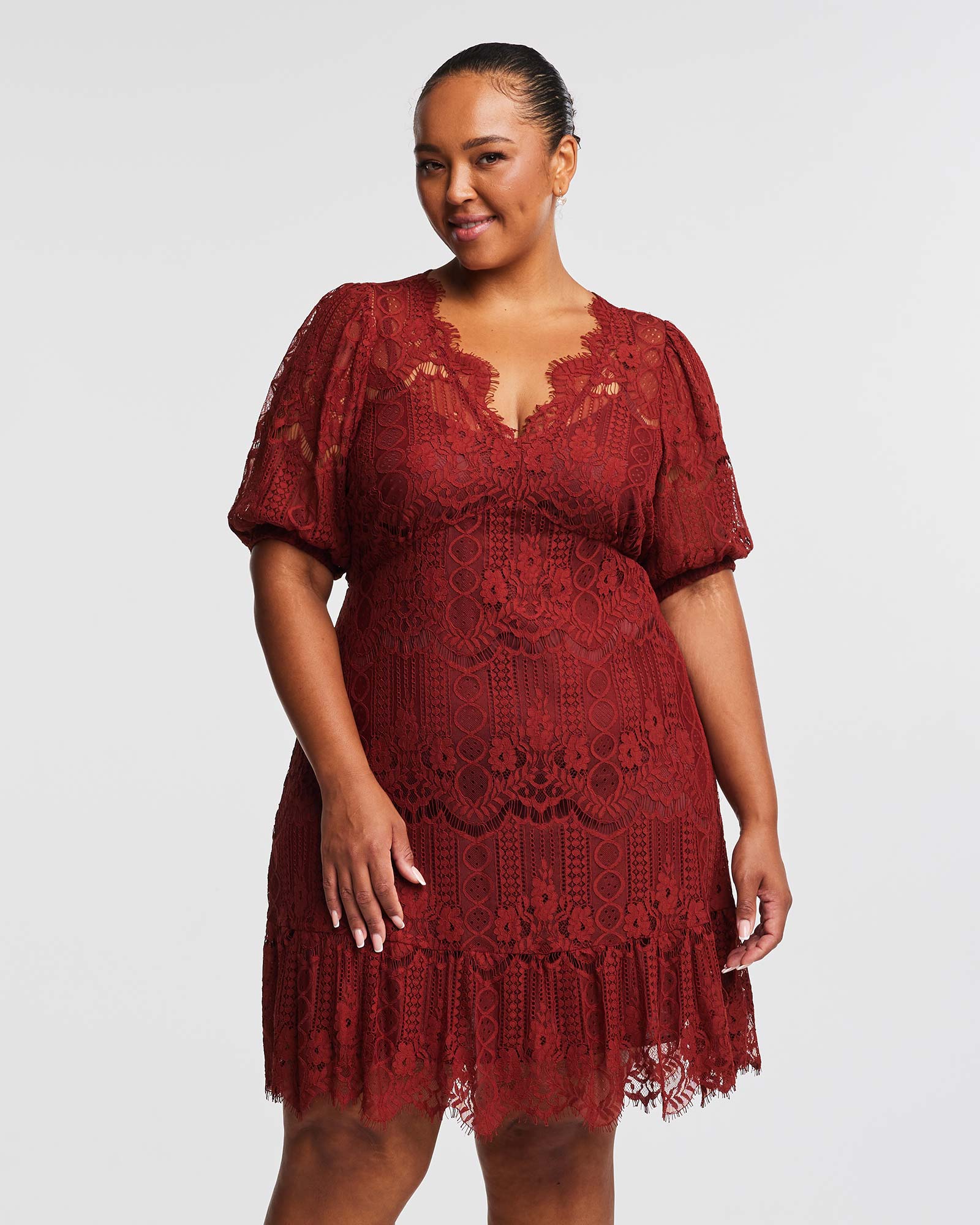 Plus size 2024 burgundy lace dress