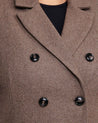 A Redford Mocha Brown Double-Breasted Coat worn by a plus-size woman.