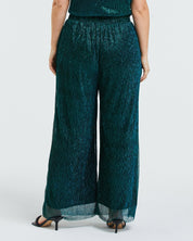 Back of Womens blue shimmery Camille-Lurex-Pant Estelle clothing