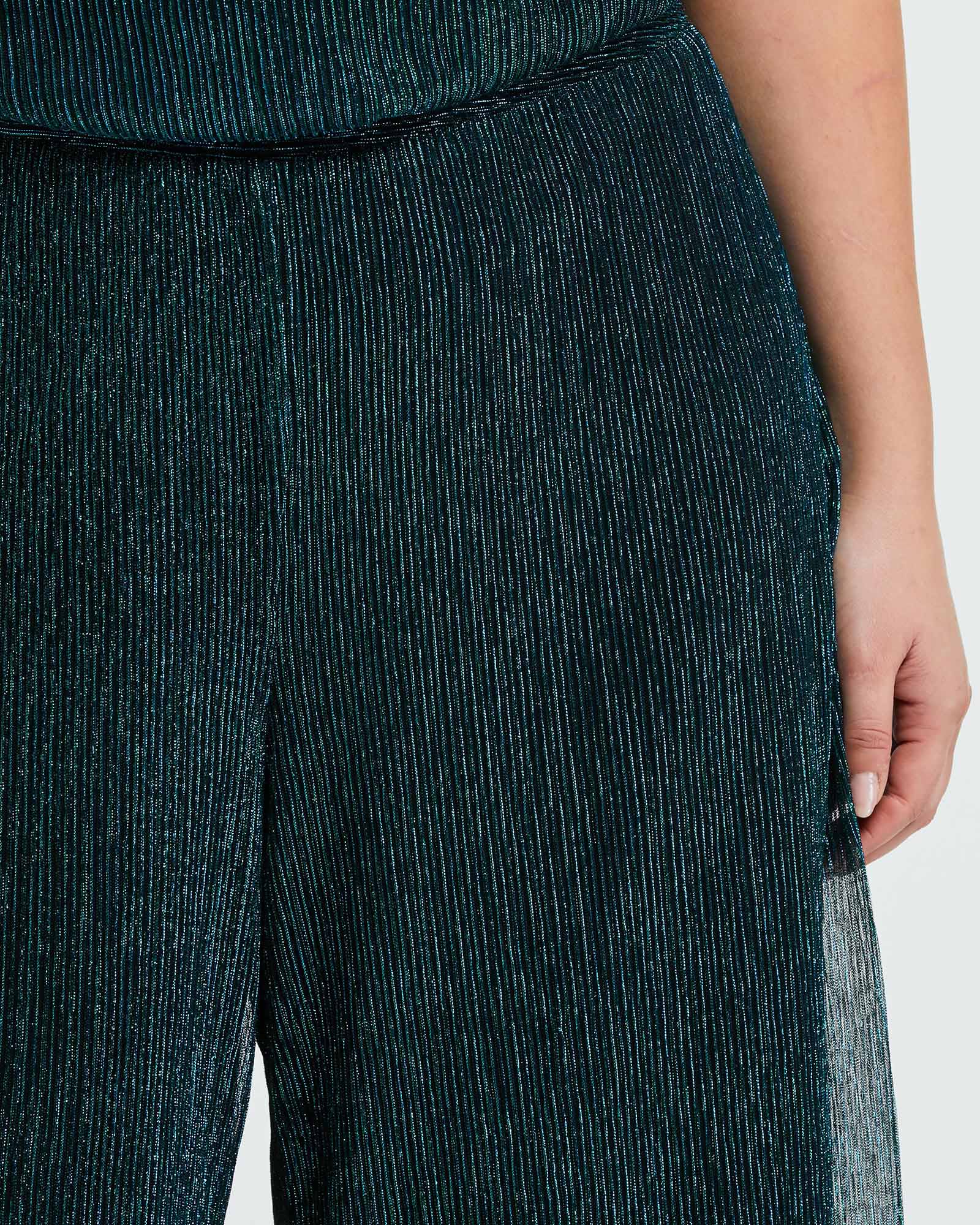 Close up of Womens blue shimmery Camille-Lurex-Pant Estelle clothing