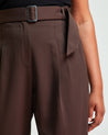 Close up of Womens plus size tailored Anita Pant in Chocolate brown - Estelle