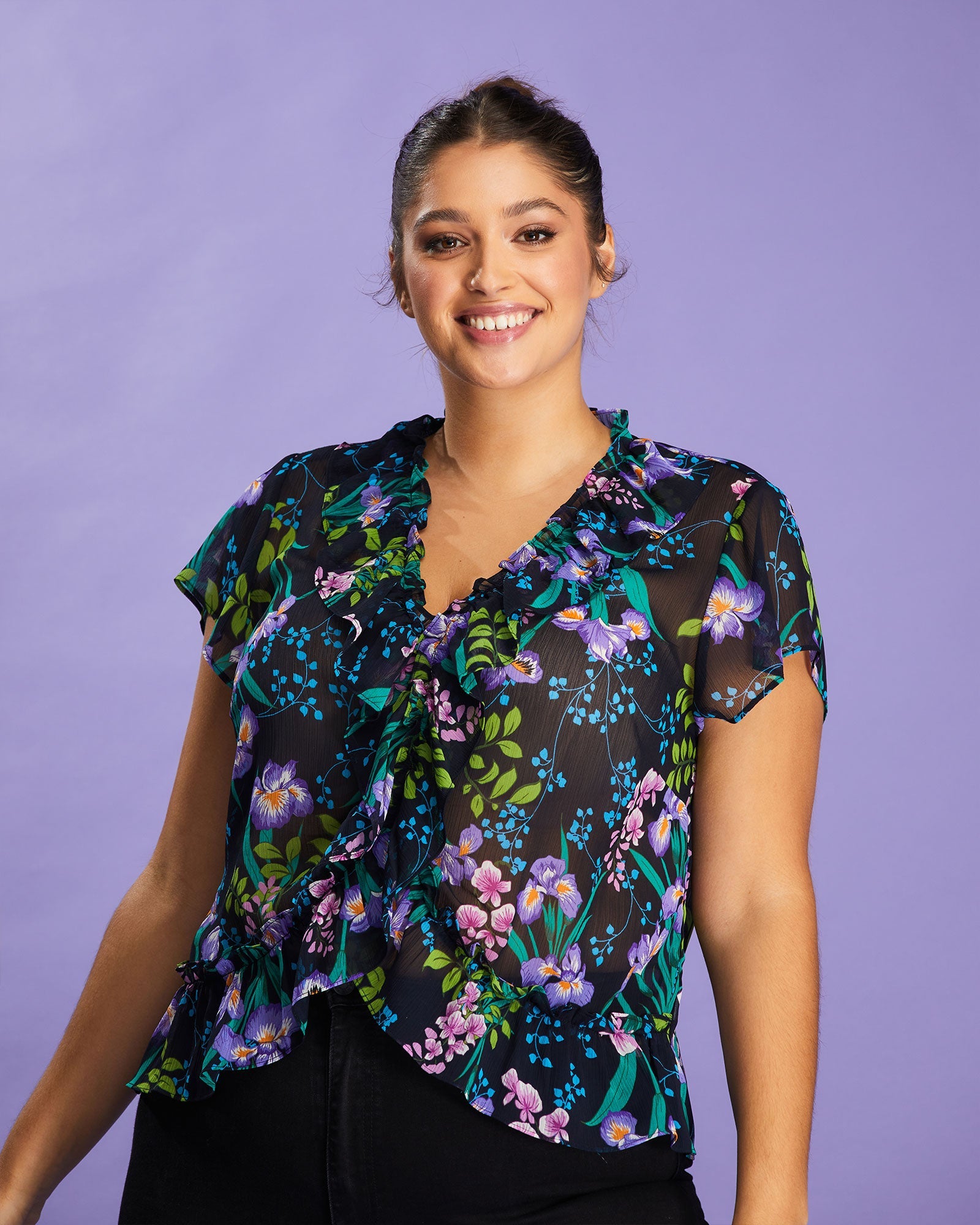 Womens purple floral Brooklyn Botanic Top - Print - Estelle